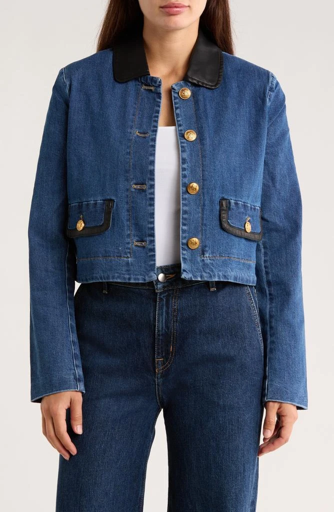 Ellen Tracy Faux Leather Trim Denim Jacket