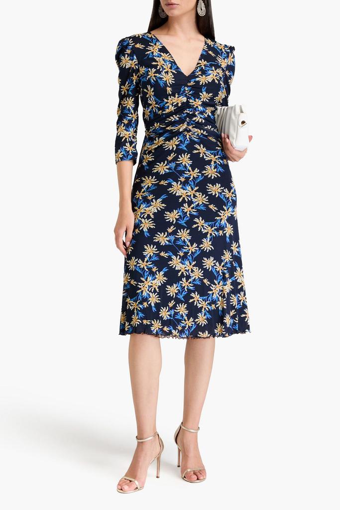 Diane von Furstenberg Ivan ruched printed stretch-mesh midi dress