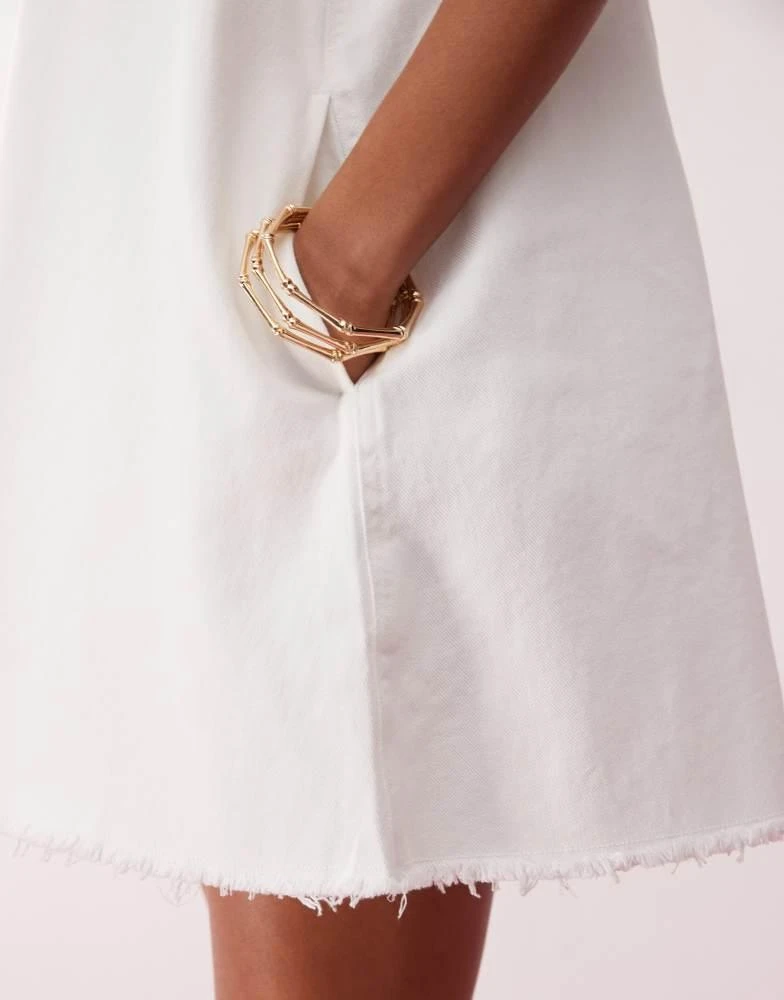 Monki Monki sleeveless a line mini dress with frayed edge in white 3