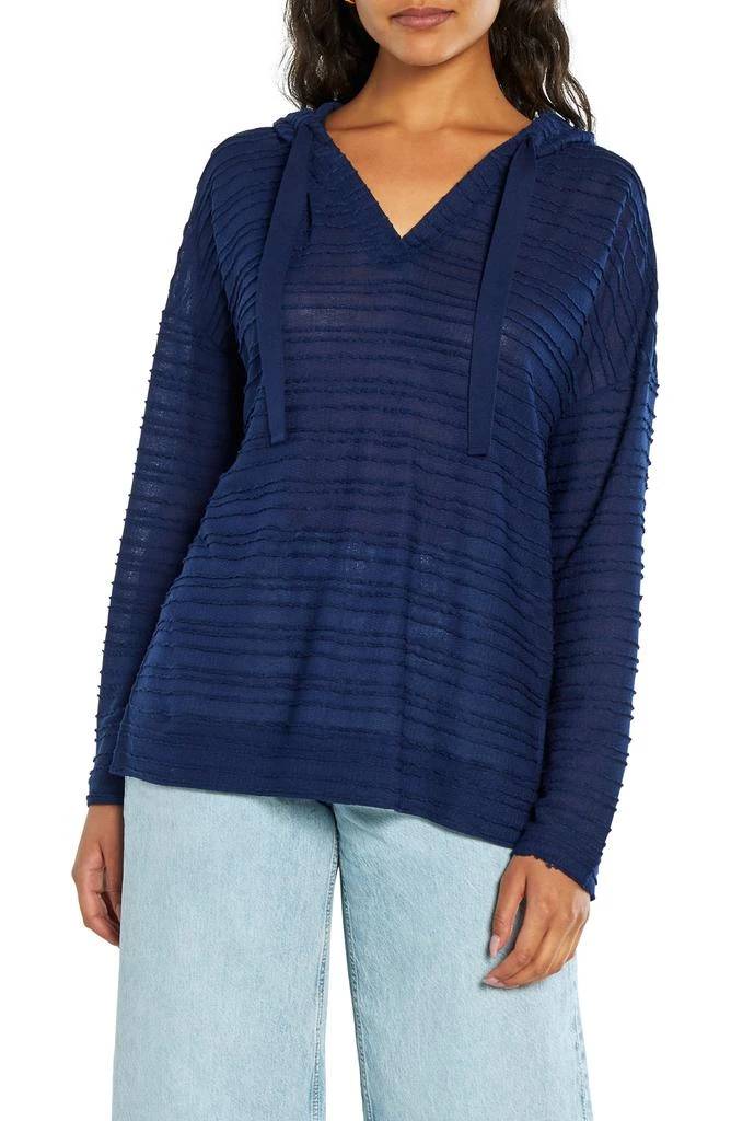 Three Dots Stripe Textured Hacci Pullover Hoodie 1
