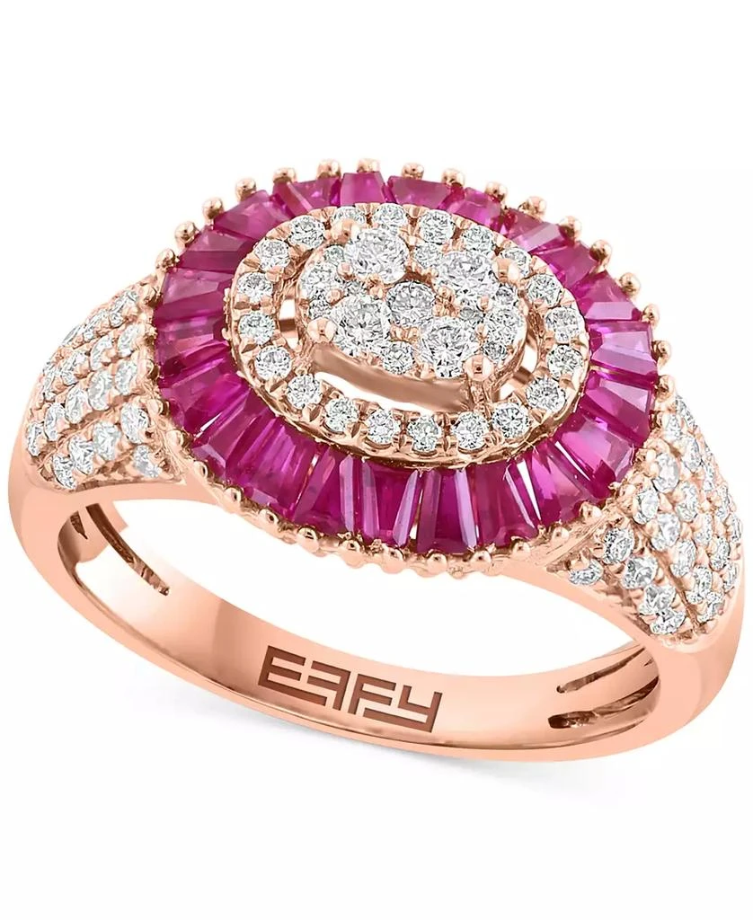 Effy EFFY® Ruby (1-5/8 ct. t.w.) 
Diamond (5/8 ct. t.w.) Baguette Cluster Ring in 14k Rose Gold