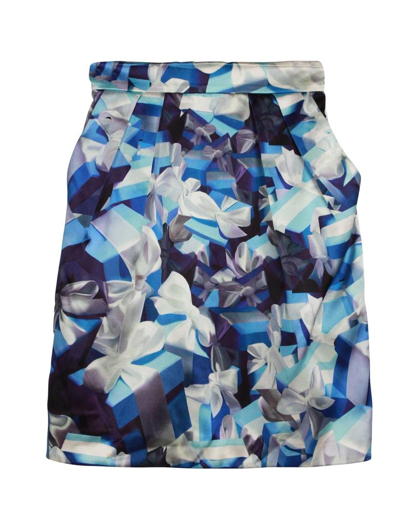 MARY KATRANTZOU Printed Skirt in Blue Silk