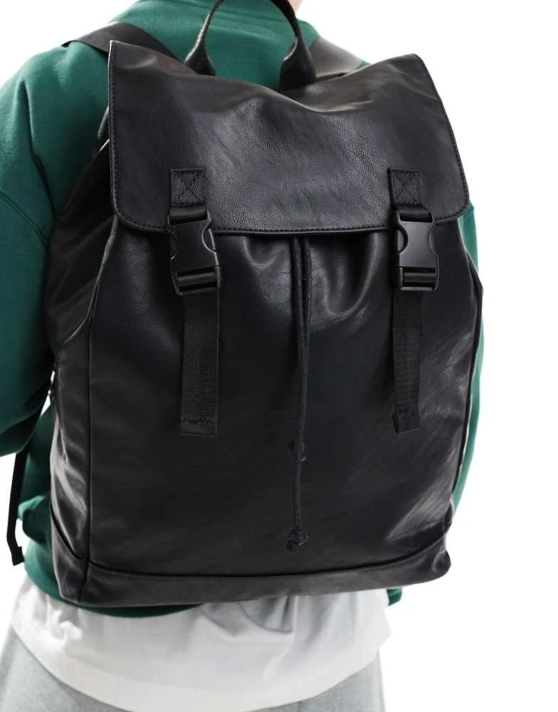 ASOS ASOS DESIGN faux leather backpack in black 4