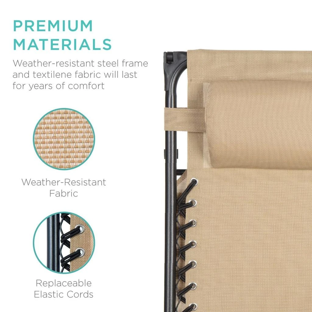 Hivvago Beige Zero Gravity Folding Reclining Patio Lounge Chair with Canopy Sun Shade 3