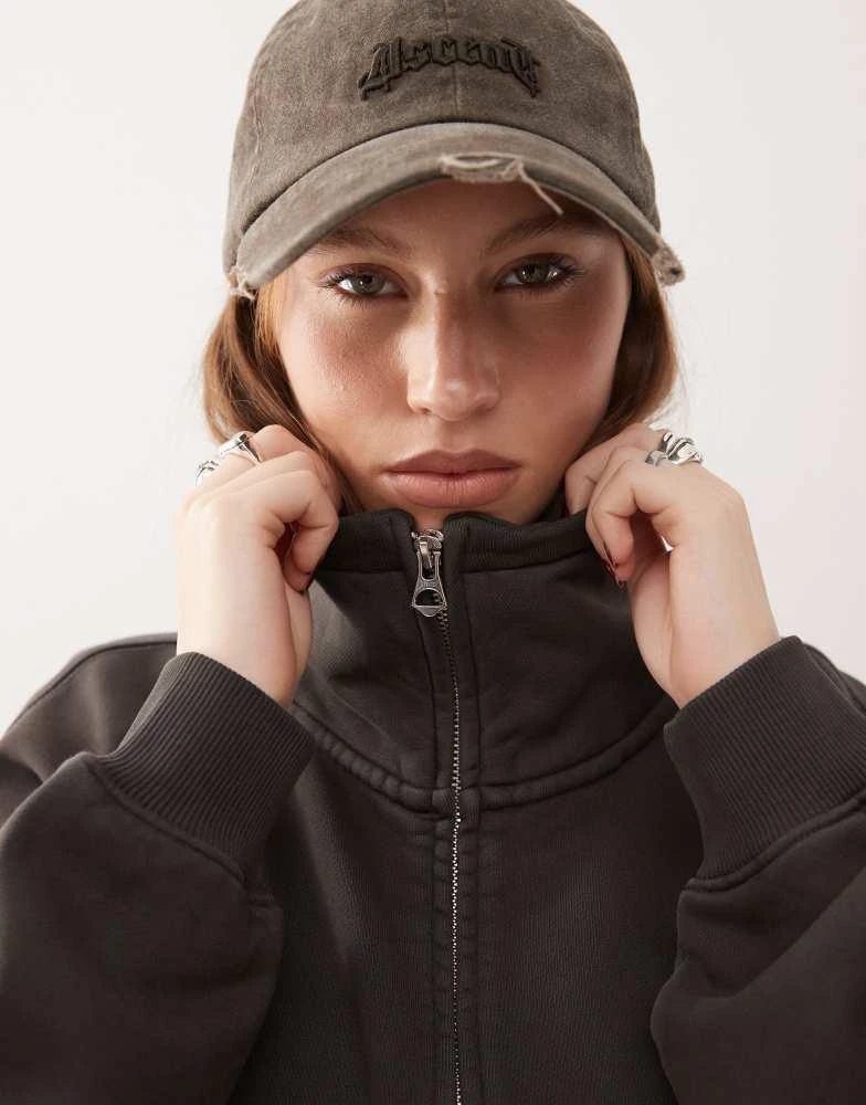 Weekday Weekday Jodi zip through funnel neck sweatshirt in dark grey 3