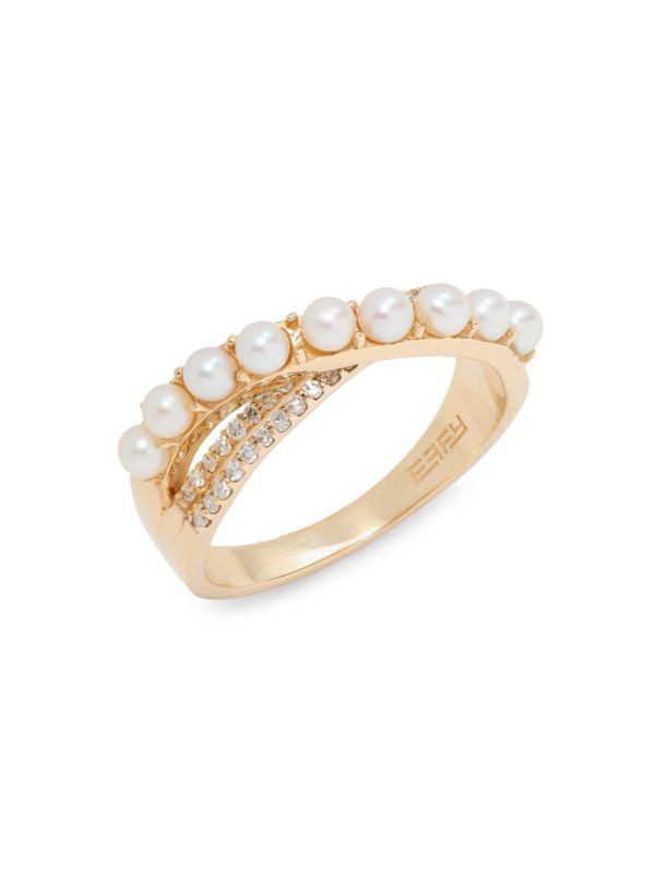 Effy 14K Yellow Gold, 0.20 TCW Diamond & 2.7MM Fresh Water Pearl Wrap Ring