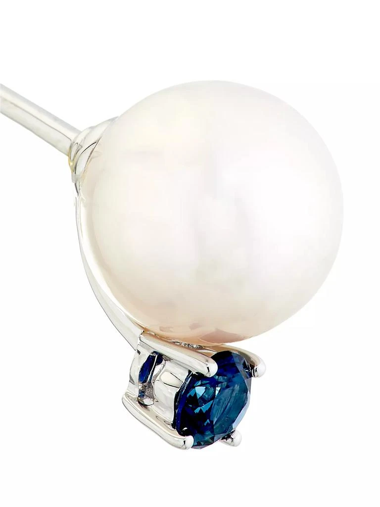 Mikimoto 18K White Gold, Akoya Cultured Pearl & Sapphire Stud Earrings 4