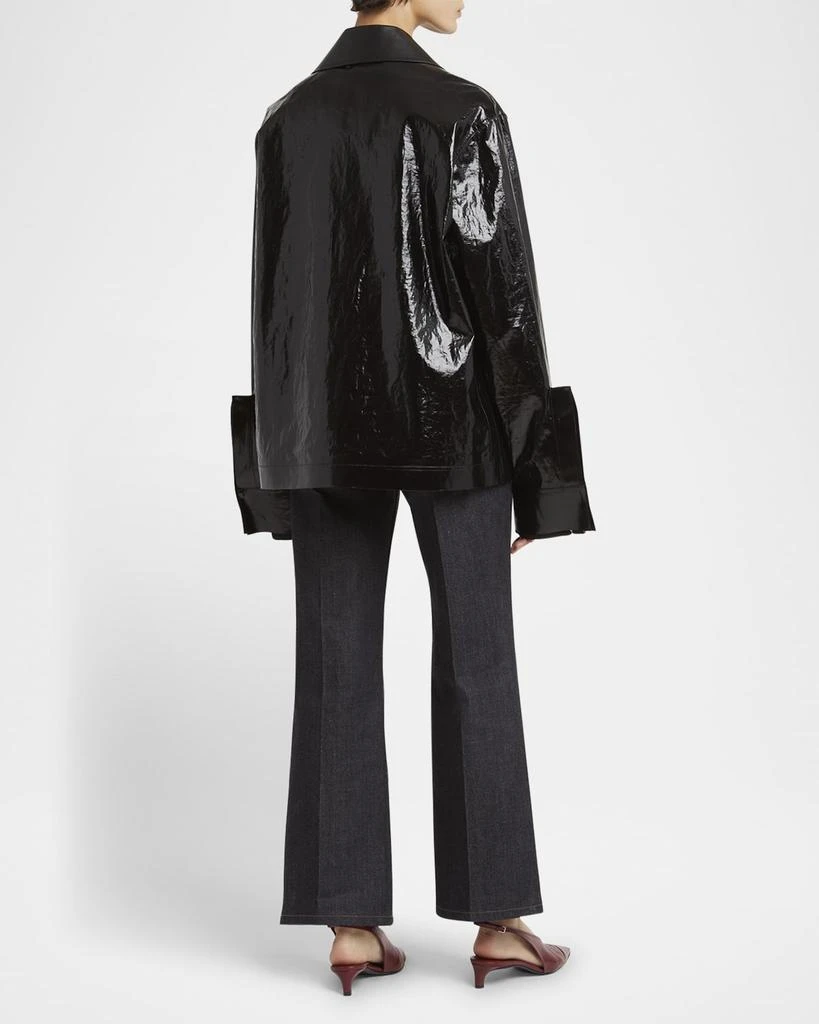 Jil Sander Lacquered Linen Sport Jacket With Leather Collar 3