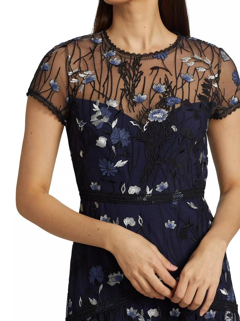 Monique Lhuillier Floral Embroidered Mesh Gown 6