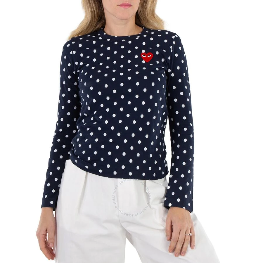 Cdg Play Long Sleeve Polka Dot Heart Embroidered T-Shirt 2