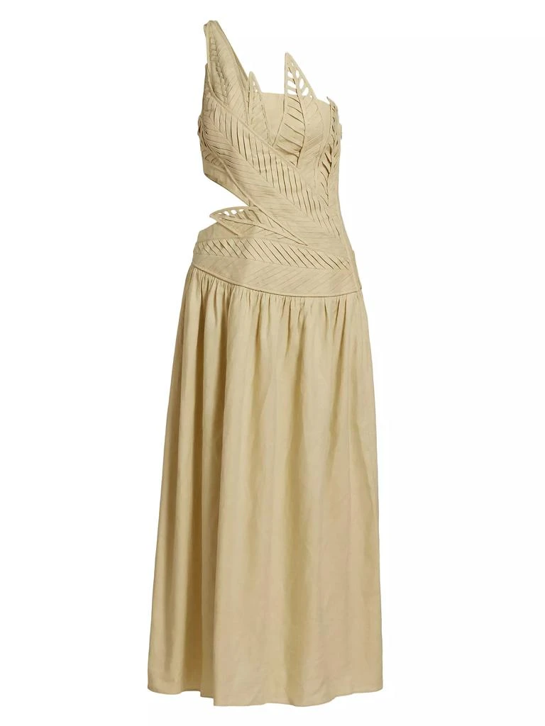 Farm Rio Sand Leaves Cut-Out Midi-Dress 1
