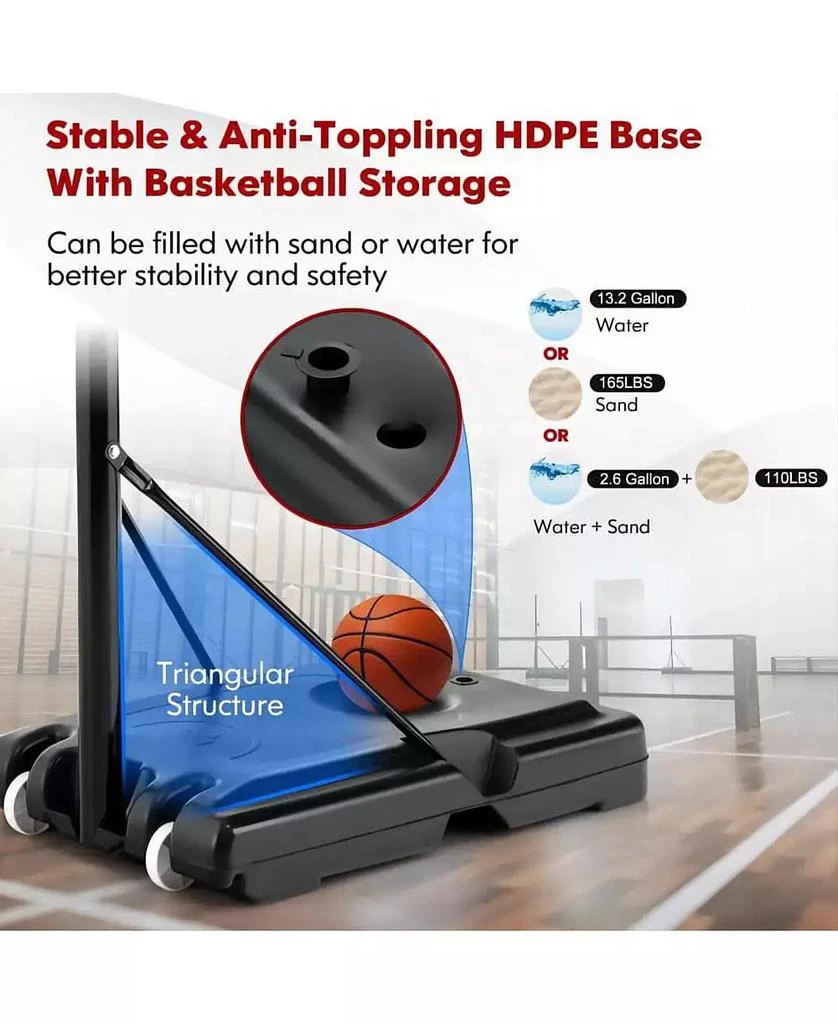 SUGIFT Adjustable Portable Basketball Hoop System with 44 Inch Backboard 4