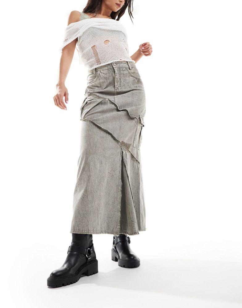 Reclaimed Vintage Reclaimed Vintage seam detail maxi cargo skirt in washed grey