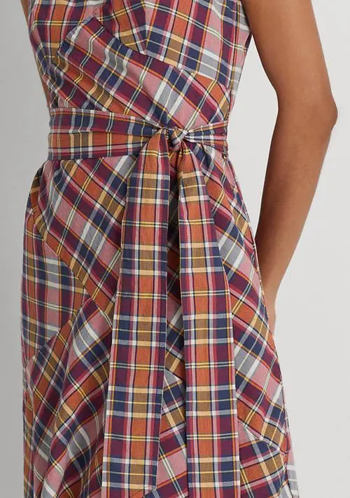 Ralph Lauren Belted Cotton Madras Sleeveless Dress 3