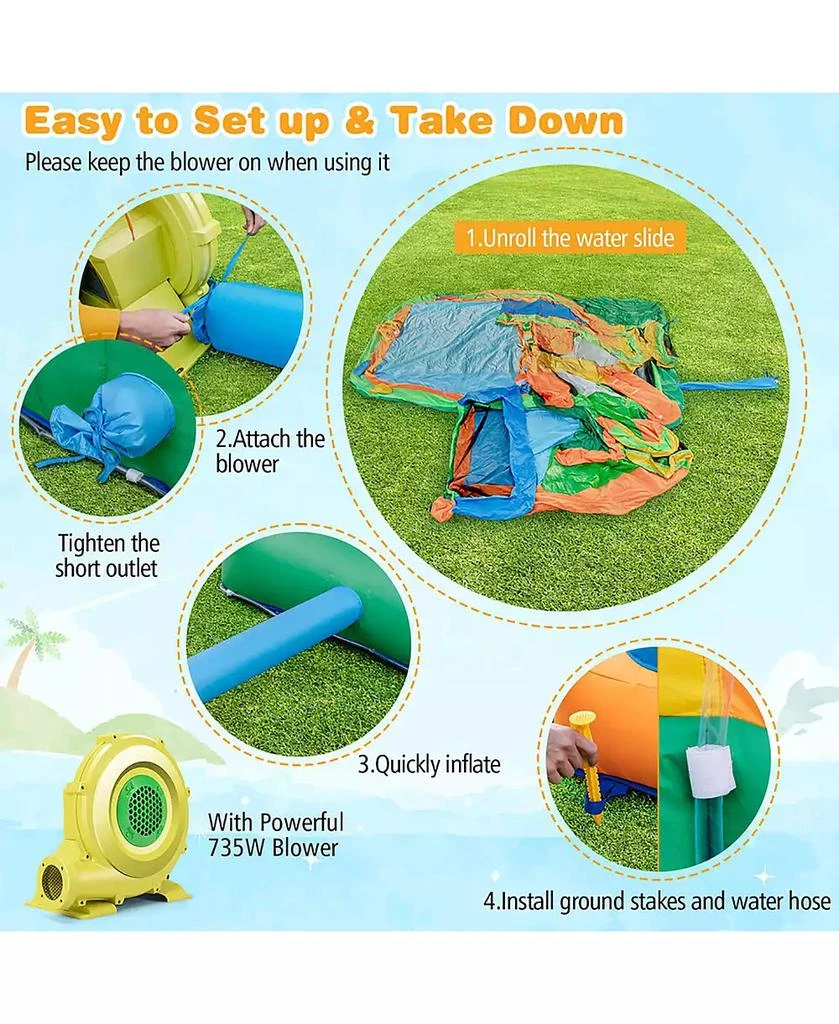 Gymax Kids Inflatable Water Slide Park w/735W Blower Basketball Rim Wet Dry Combo 8