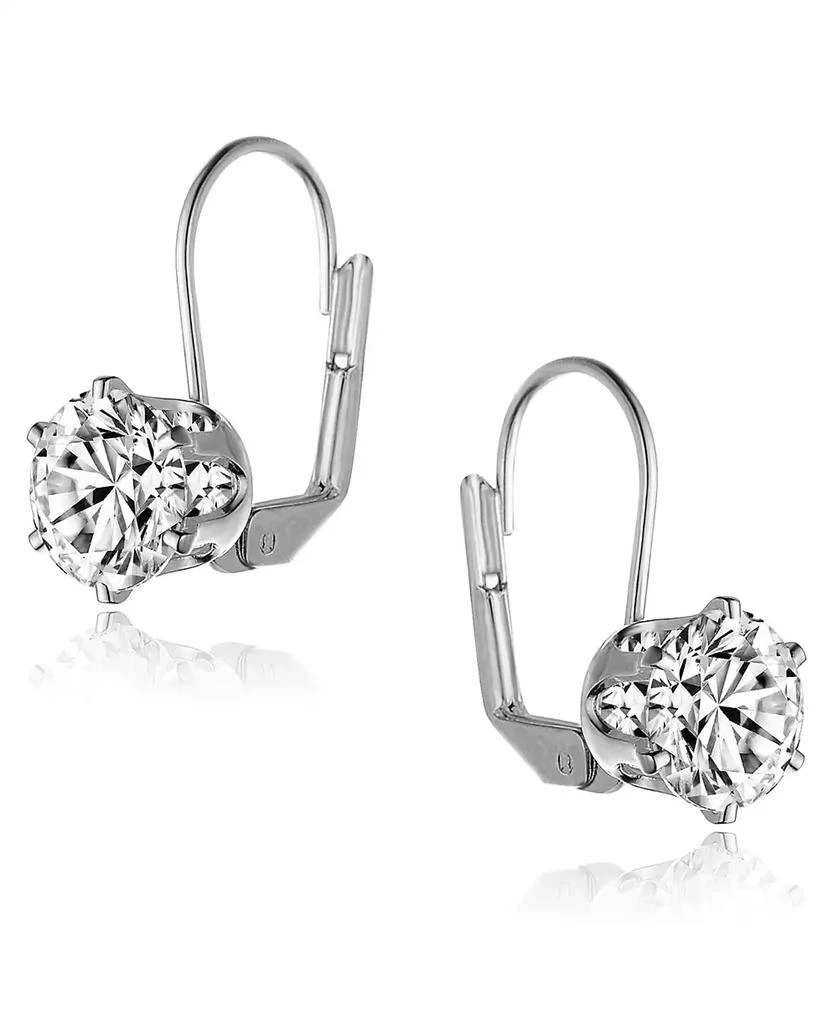 Genevive Sterling Silver White Gold Plating with Clear Cubic Zirconia Classic Leverback Earrings 2