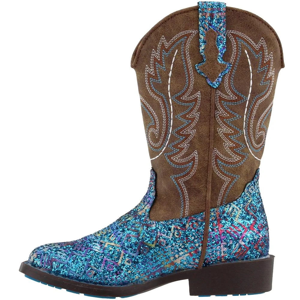 Roper Southwest Glitter Square Toe Cowboy Boots (Little Kid-Big Kid) 4