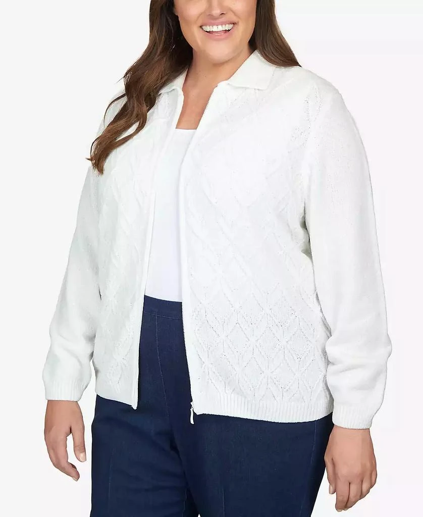 Alfred Dunner Plus Size Classic Zip Front Chenille Cardigan Sweater 3
