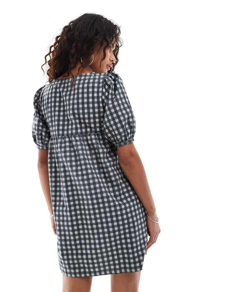 Motel Motel cybera puff sleeve smock mini dress in black grey 4