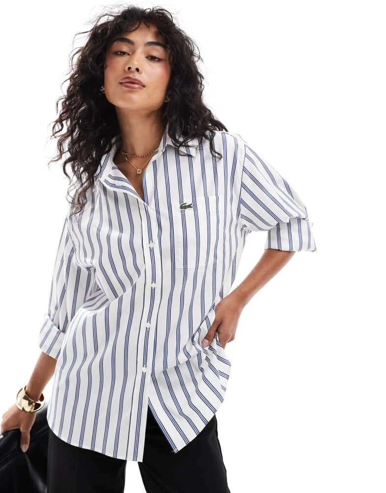 Lacoste Lacoste stripe long sleeve shirt in blue 1