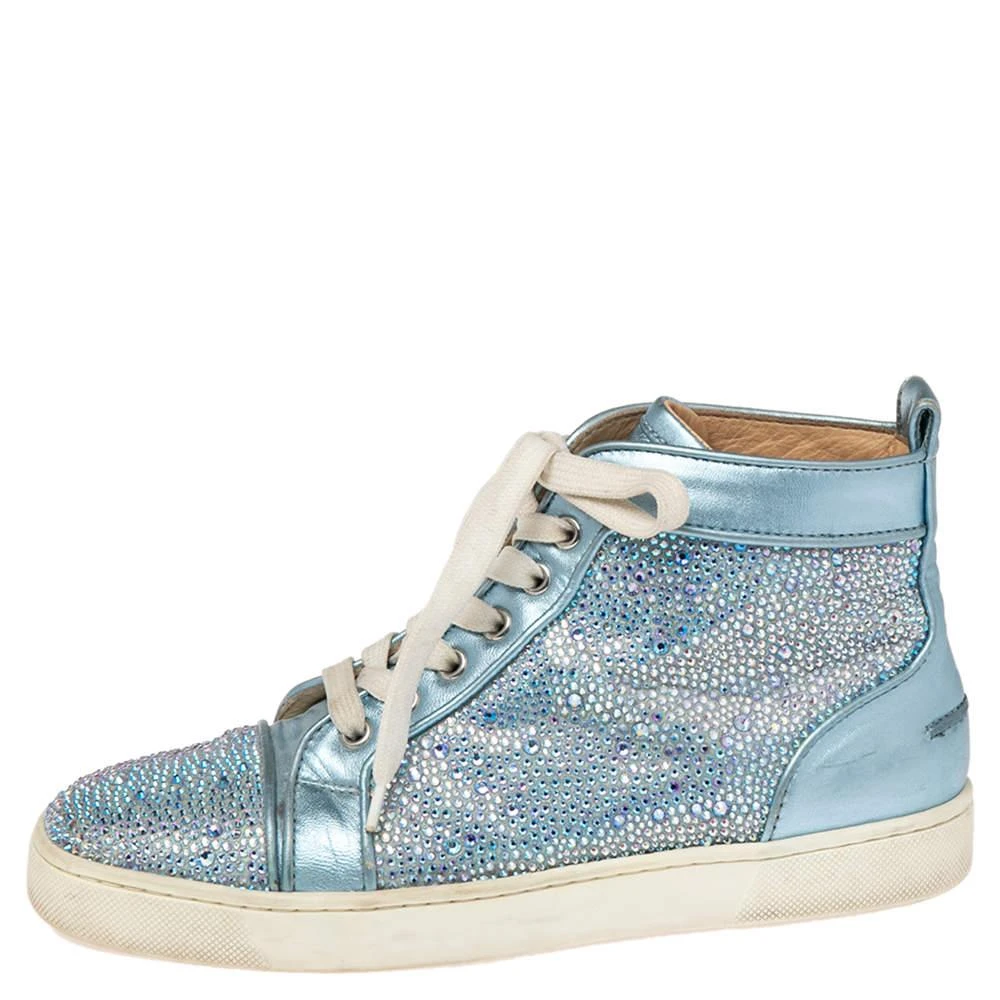 Christian Louboutin Christian Louboutin Light Blue Leather Crystals Embellished Louis Orlato High Top Sneakers Size 38 2