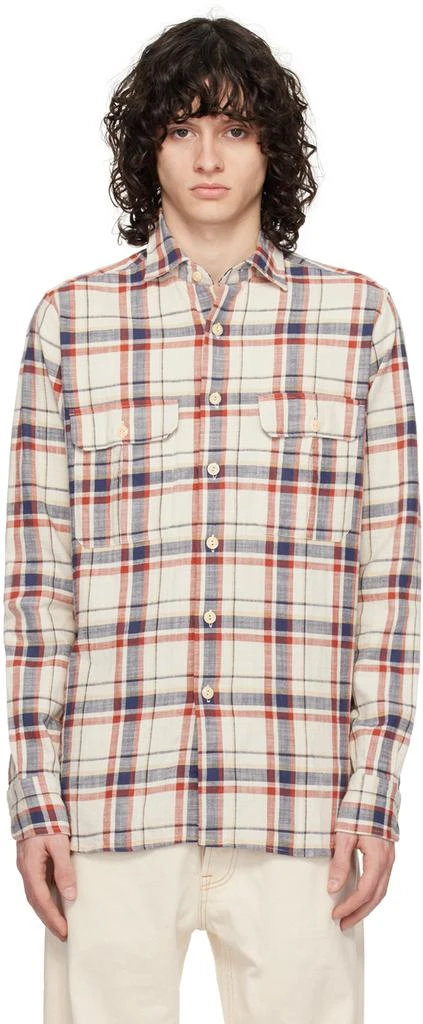 Drake's Off-White & Navy Check Shirt 1