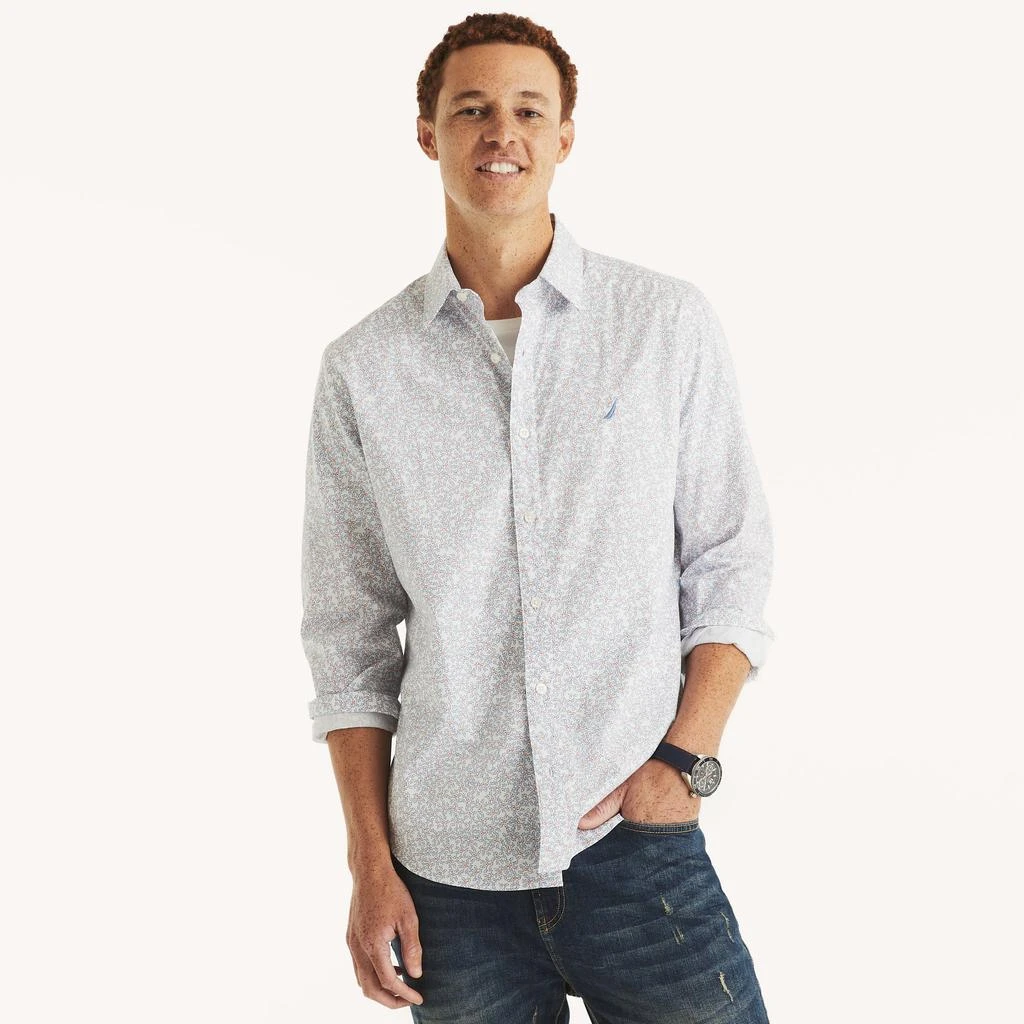 Nautica Mens Wrinkle-Resistant Printed Wear To Work Shirt 1