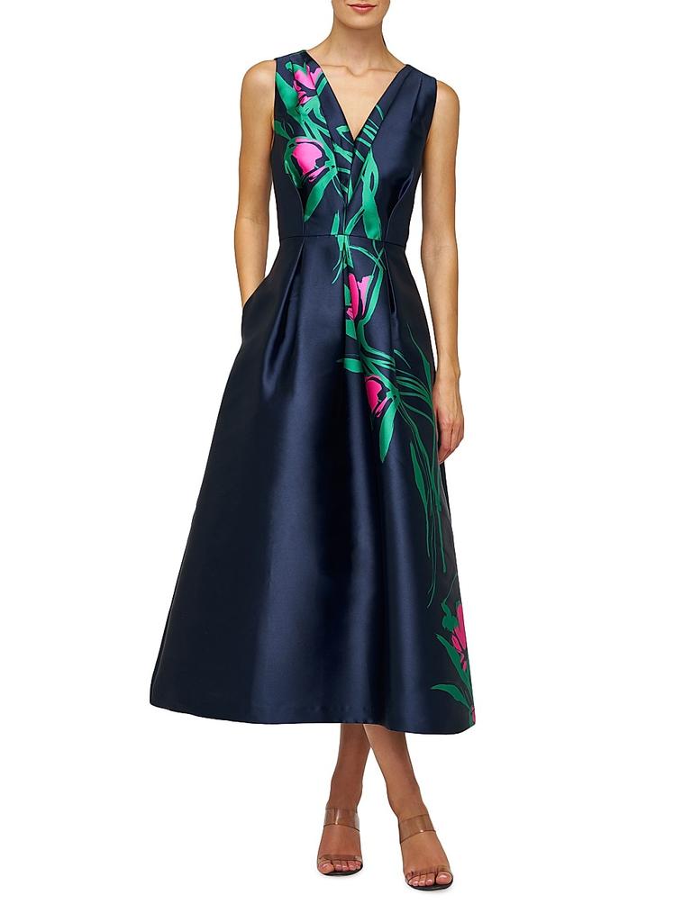 Kay Unger Willa Floral Tea-Length Dress