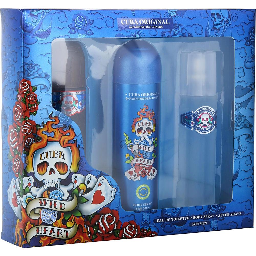 cuba Wild Heart By  Edt Spray 3.3 Oz & After Shave 3.4 Oz & Body Spray 6.7 Oz Men