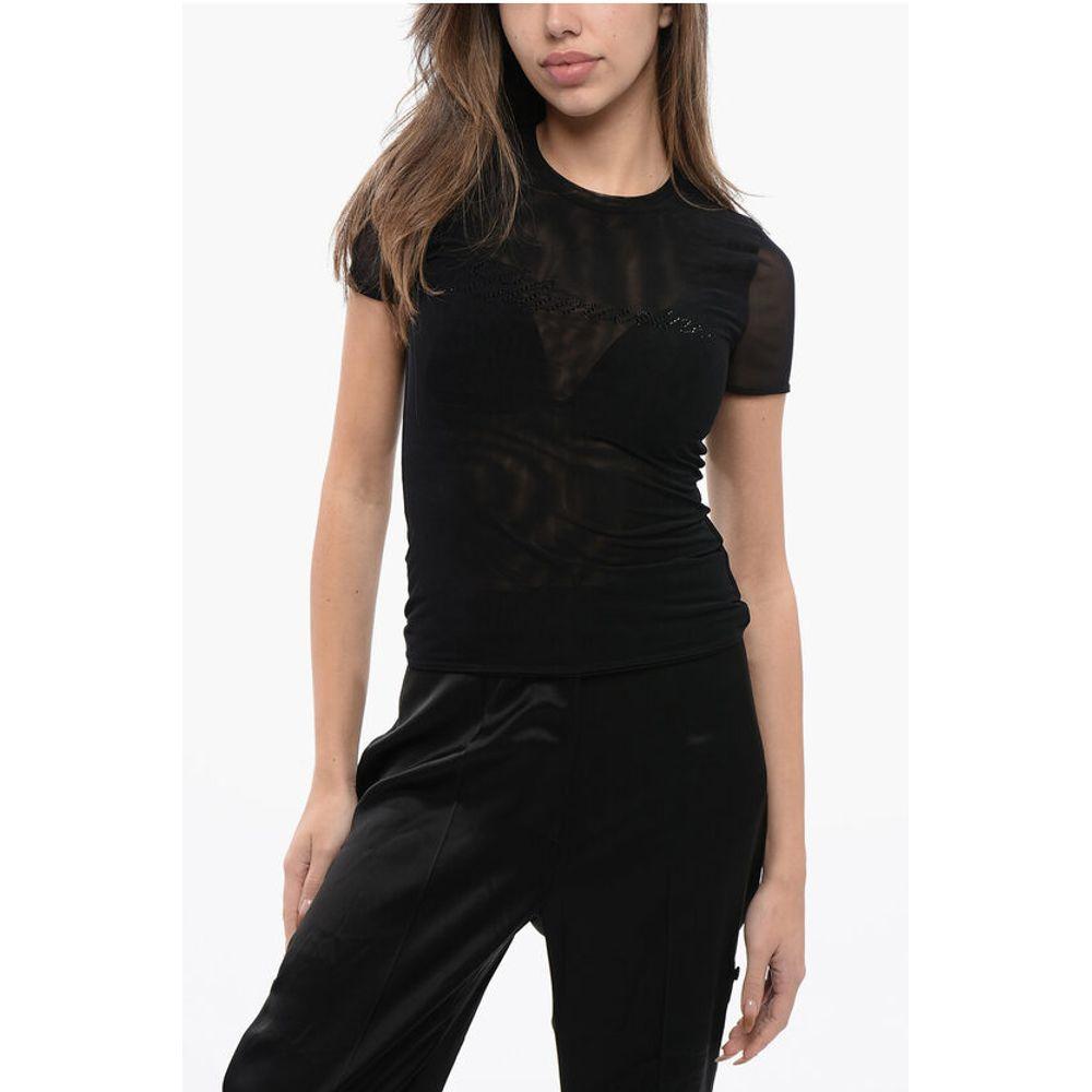 BLUMARINE Tulle T-Shirt with Rhinestone Women's Logo