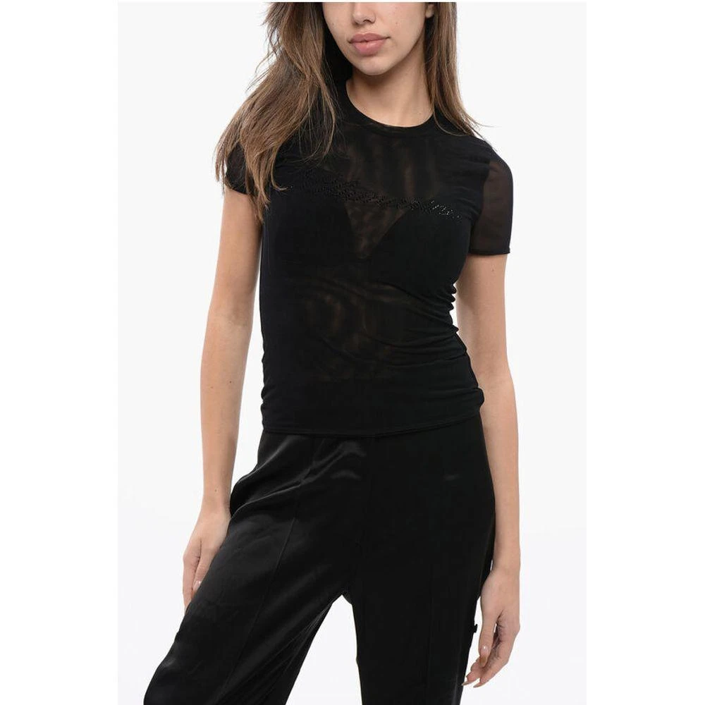 BLUMARINE Tulle T-Shirt with Rhinestone Women's Logo 1