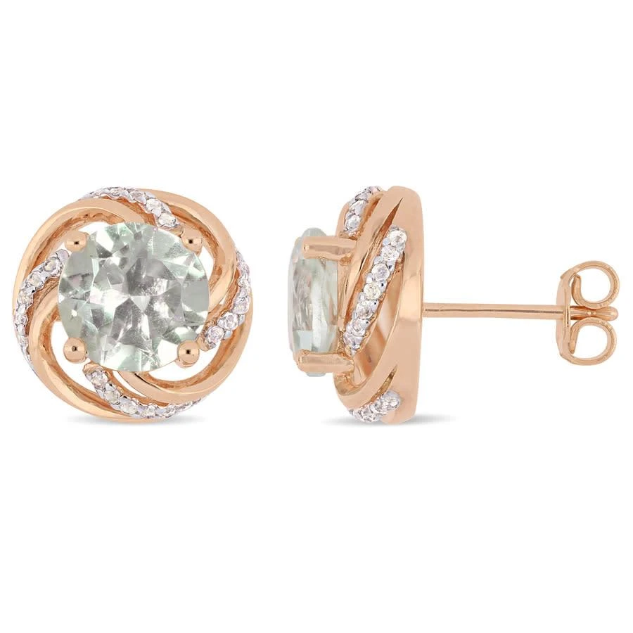 Amour 3 3/4 CT TGW Green Amethyst White Topaz Interlaced Swirl Halo Stud Earrings In Rose Plated Sterling Silver