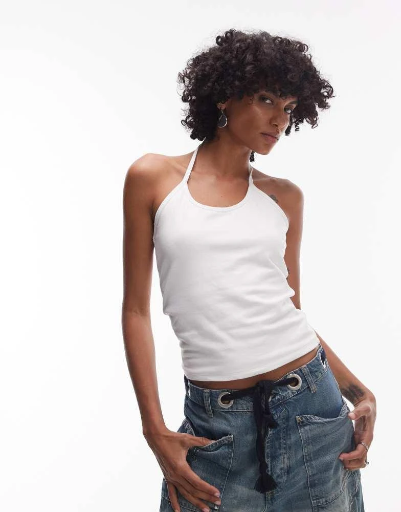 Topshop Topshop spaghetti strap halter top in white