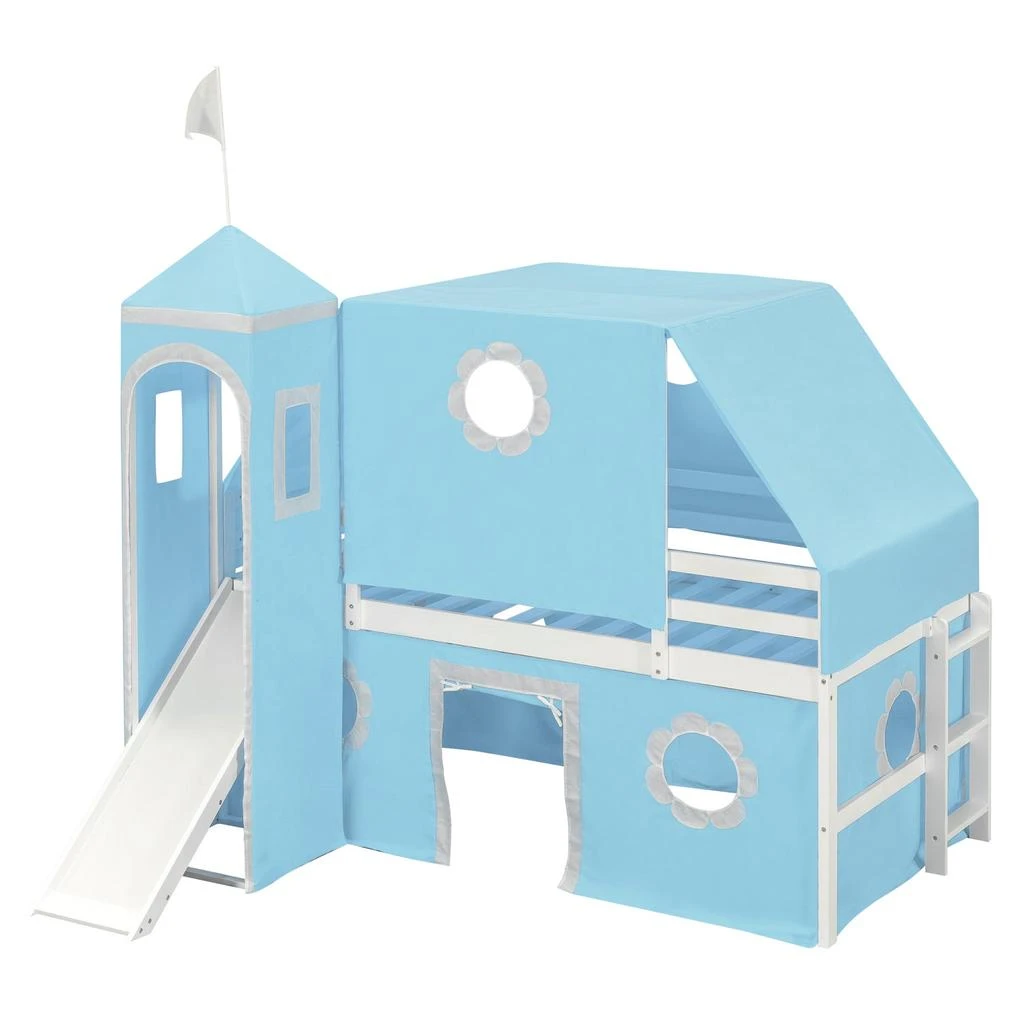 Streamdale Furniture Streamdale Twin Size Loft Bed with Slide Blue Tent and Tower - Blue 4