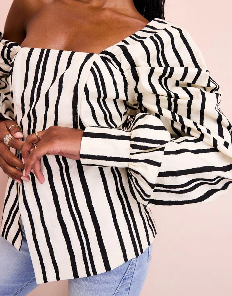 ASOS LUXE ASOS LUXE cotton poplin exaggerated sleeve top in black and cream stripe 3