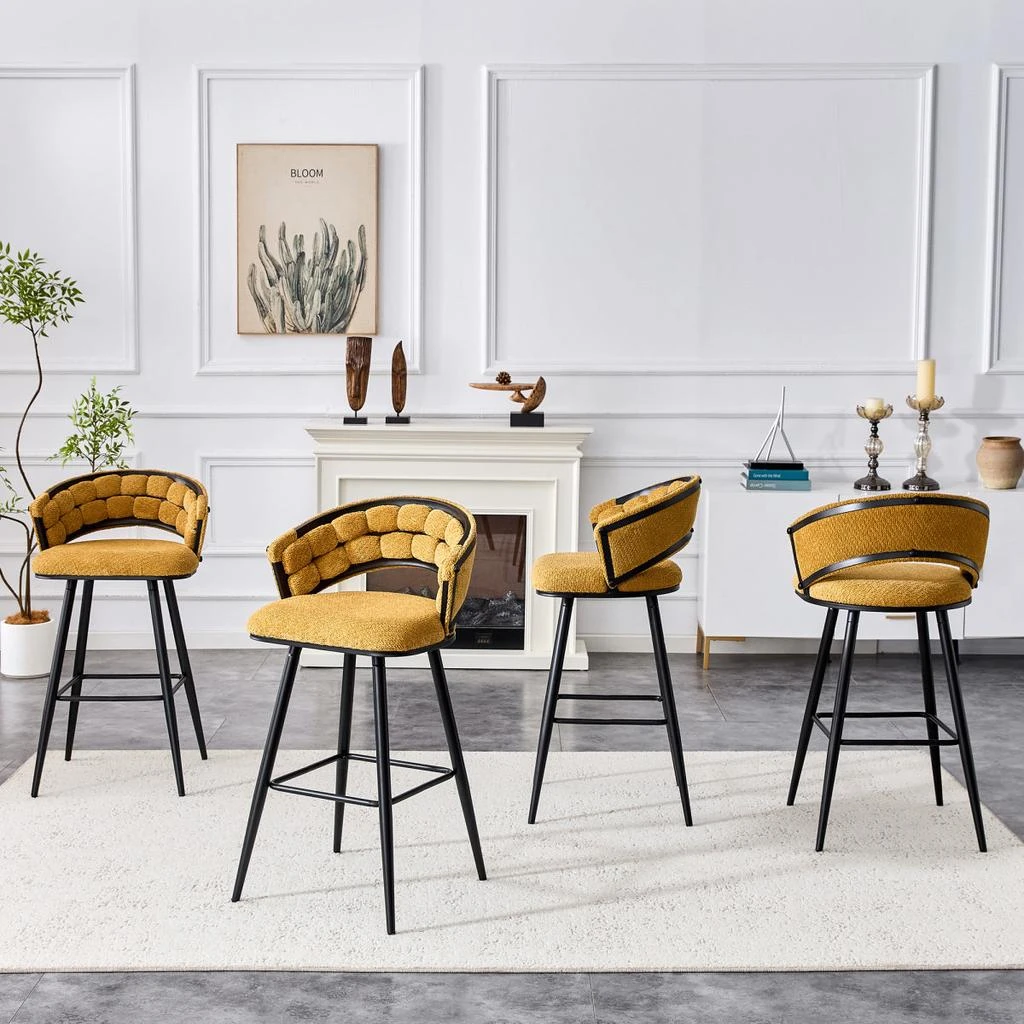 Streamdale Furniture Streamdale Set of 2 Yellow Velvet Bar Stools with Black Iron Legs 6