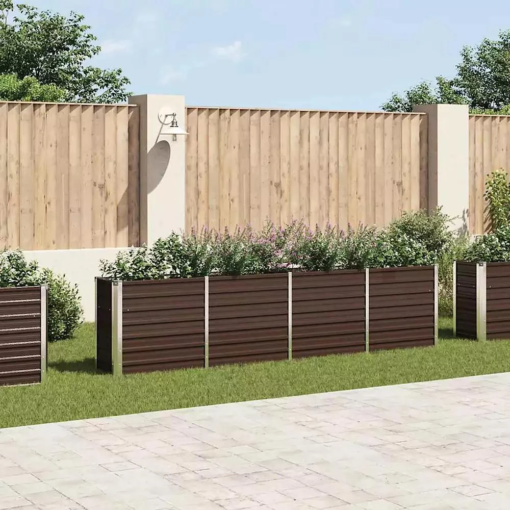 vidaXL Raised Garden Bed Brown Galvanized steel Large Durable 2