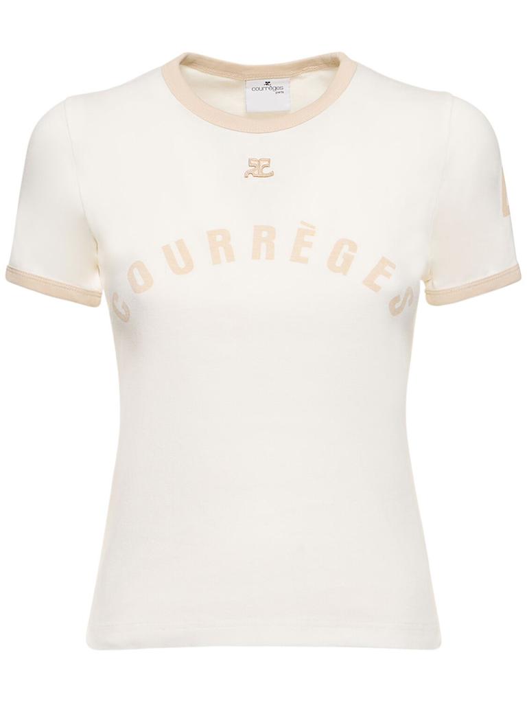 COURREGES Contrast Printed Cotton T-shirt