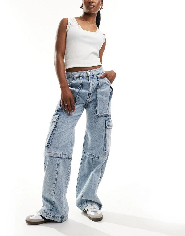 ALL SAINTS AllSaints Echo wide leg cargo jeans in light indigo 4