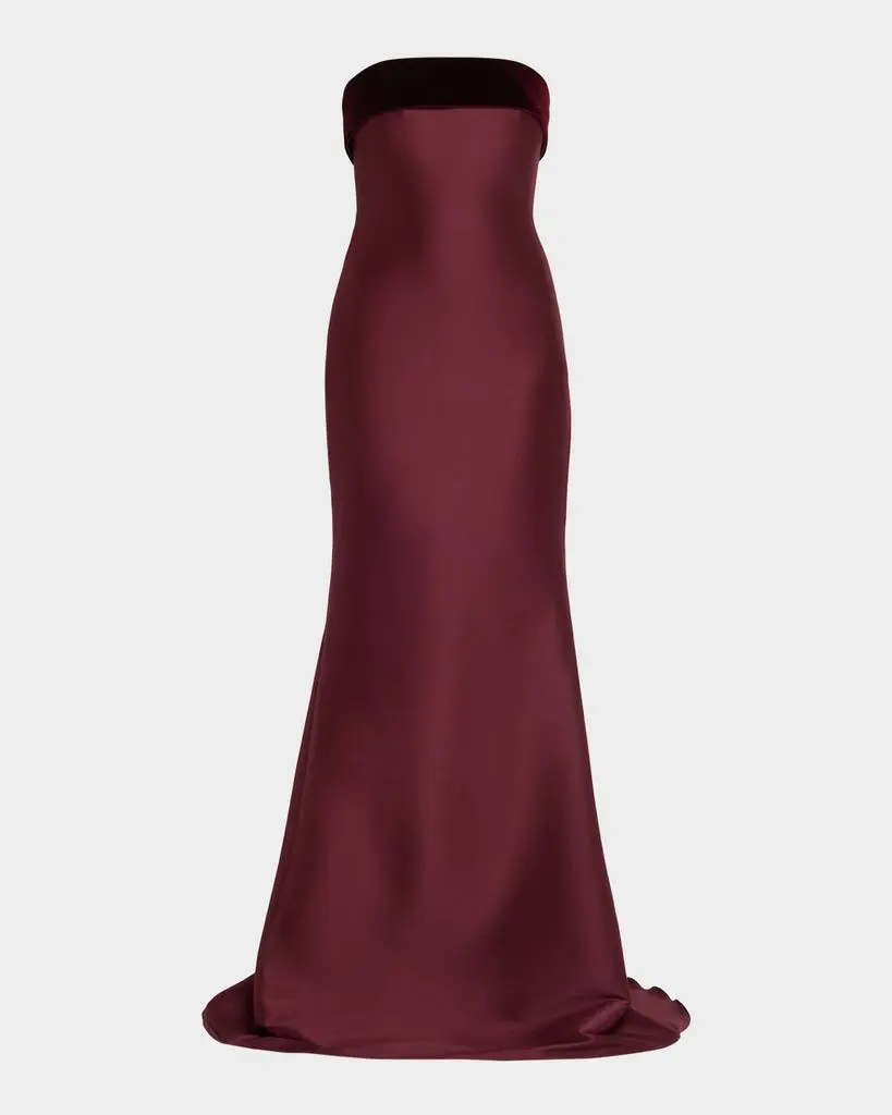 Badgley Mischka Strapless Column Gown with Velvet Trim, Size: 6 in Merlot Badgley Mischka Strapless Column Gown with Velvet Trim, Size: 6 in Merlot