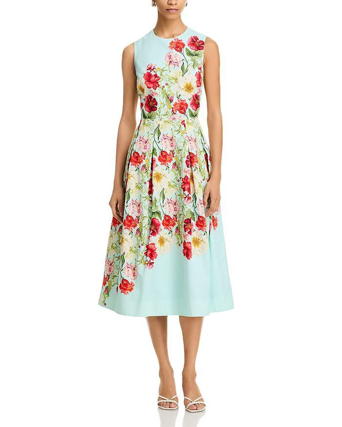 Teri Jon Printed Cotton Pleated Dress 1