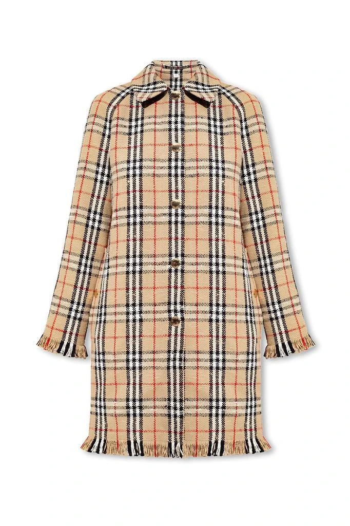 Burberry Burberry Checked Fringed-Edge Buttoned Coat 1