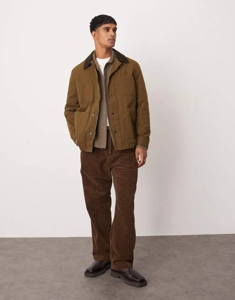 Mango Mango contrast collar button down wax jacket in khaki 1