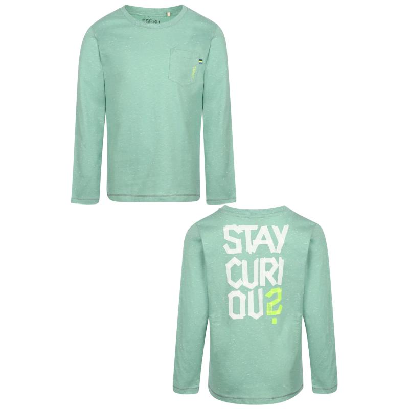 Esprit Stay curious text long sleeve t shirt in teal green