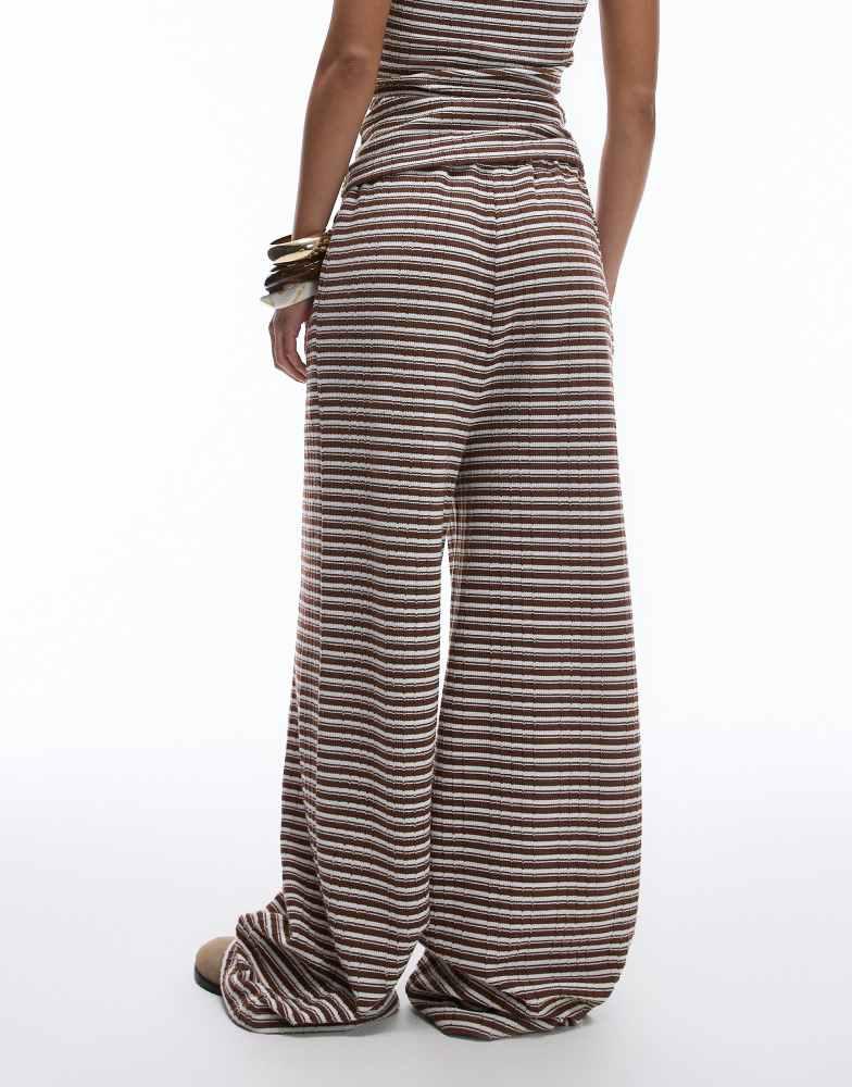 Topshop Topshop low slung stripe trouser in brown and ecru