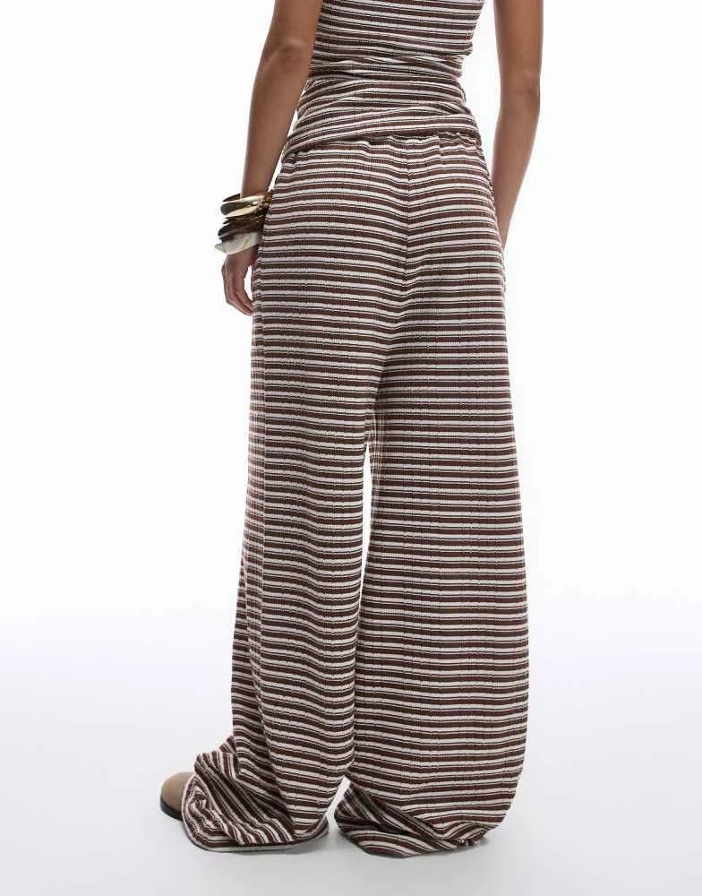 Topshop Topshop low slung stripe trouser in brown and ecru 2