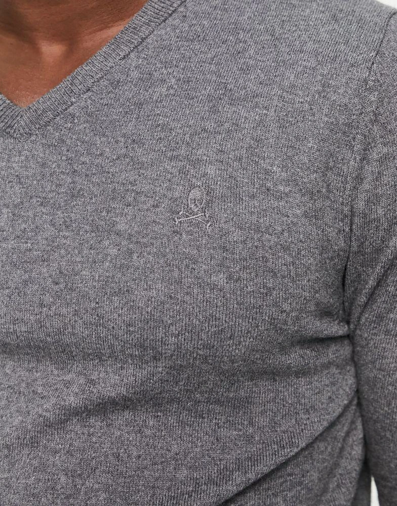 Scalpers Scalpers v neck jumper in grey 3