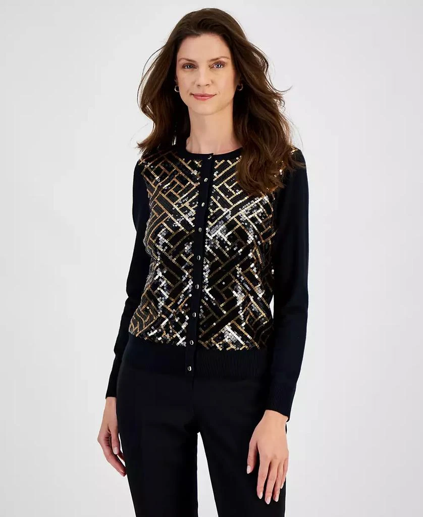 JM Collection Women's Sequined Button-Down Party Cardigan Sweater, Created for Macy's 1