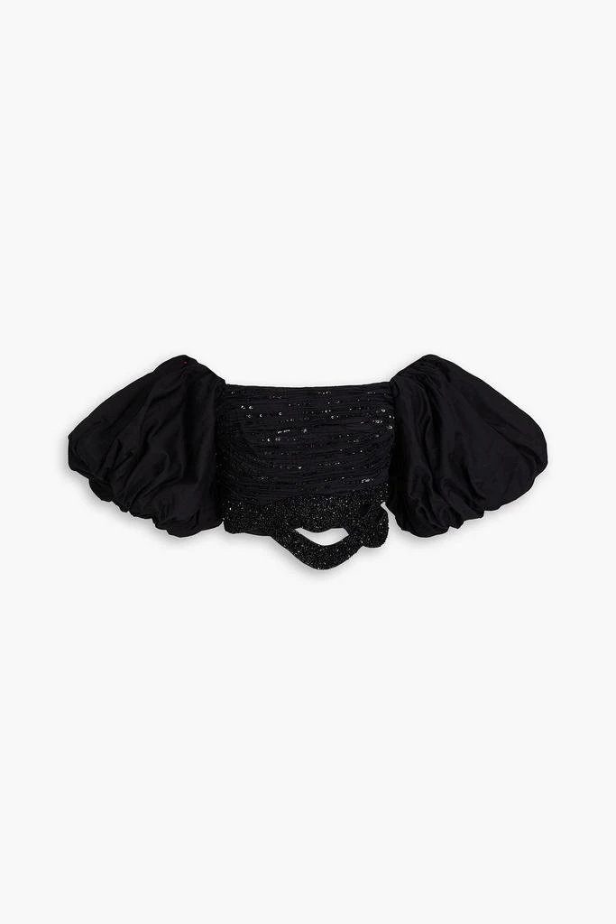 Aje New Catara off-the-shoulder cropped embellished cotton-poplin top 1