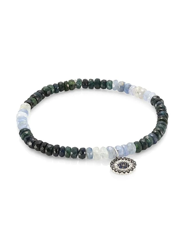 Sydney Evan Small Evil Eye 14K White Gold, Diamond, Black Diamond 
Blue Sapphire Beaded Bracelet